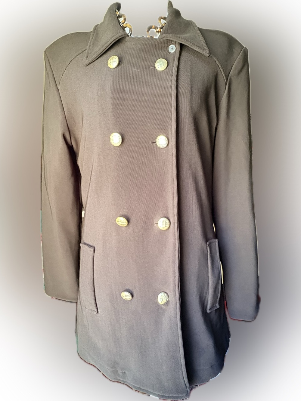 Classic Double-Breasted Women's Black Coat